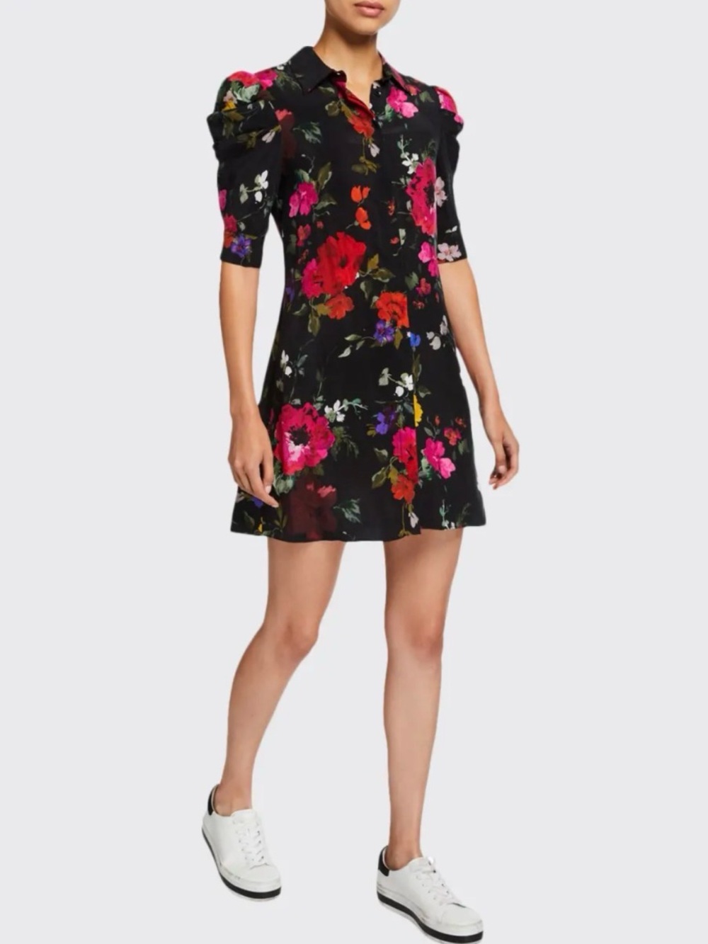 ALICE + OLIVIA Jem Floral Gathered-Sleeve Shirtdress